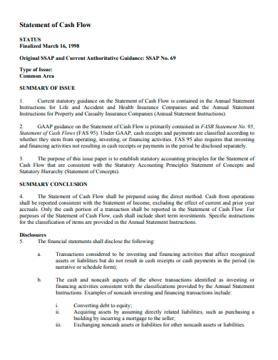 standard cash flow statement