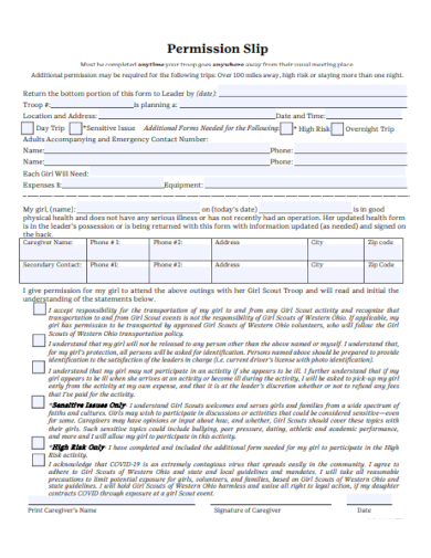 standard permission slip