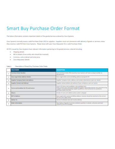 standard purchase order format
