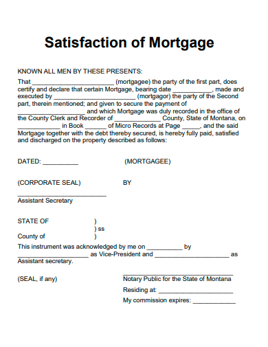 standard satisfaction of mortgage1