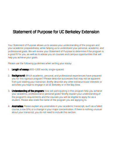 statement of purpose for extension