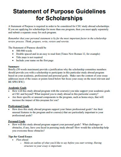 statement of purpose for scholarships