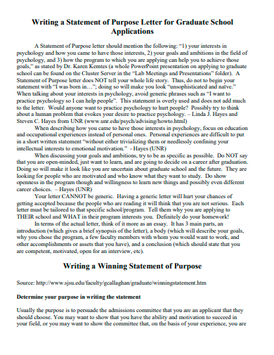 statement of purpose letter for graduate school applications