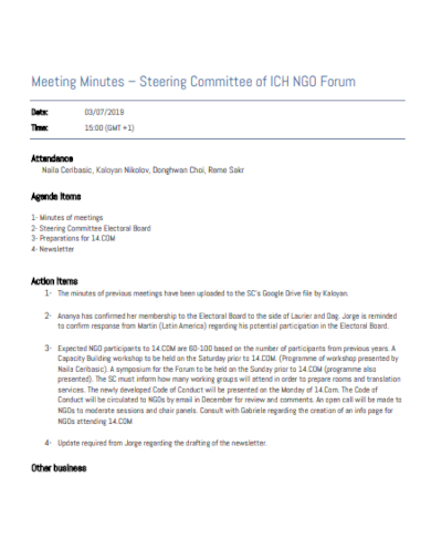 steering committee minutes of meeting