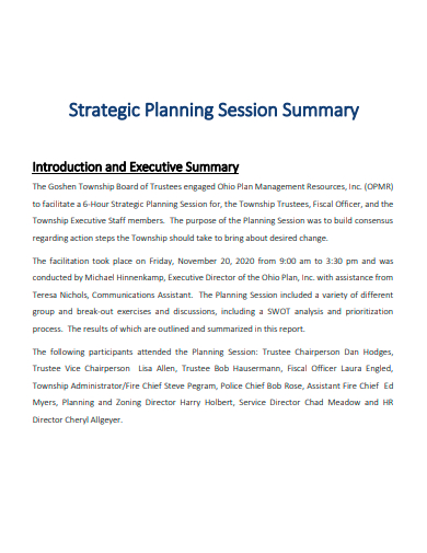 strategic planning session summary