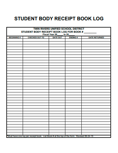 student body receipt book log