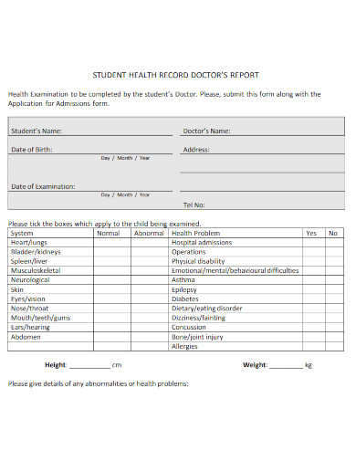 student helath record doctors report