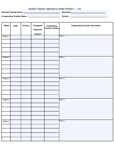 student teacher attendance sheet