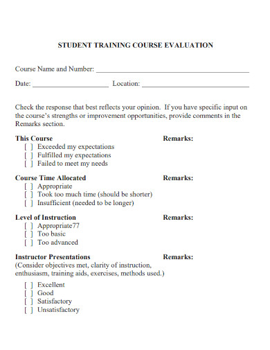 student training course evaluation