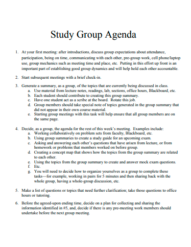 study group agenda