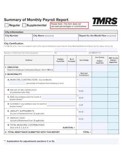 summary of monthly payroll report