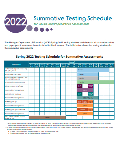 summative testing schedule