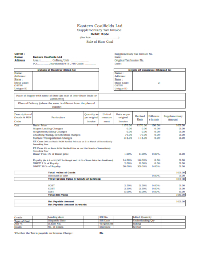 supplementary tax invoice debit note