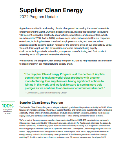 supplier clean energy program update