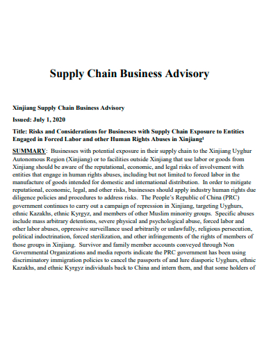 supply chain business advisory