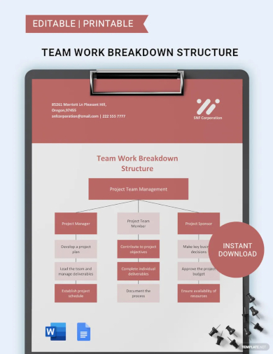 team work breakdown structure template