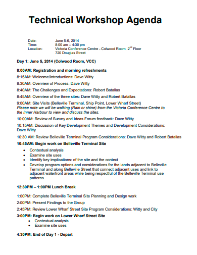 technical workshop agenda
