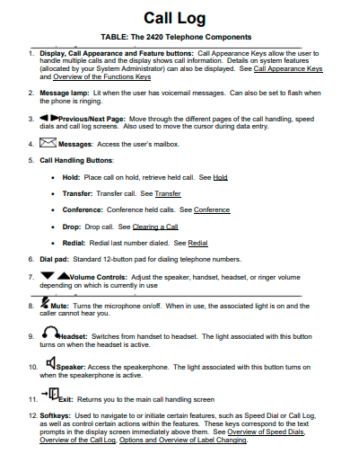 telephone components call log