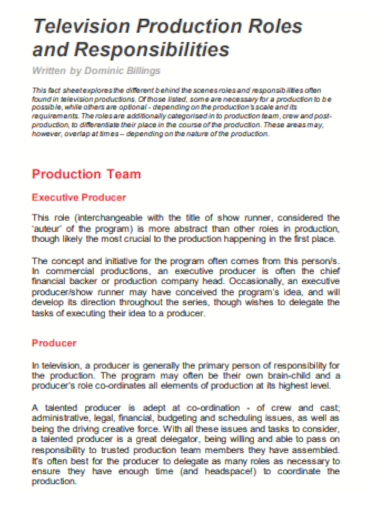 television production roles and responsibilities