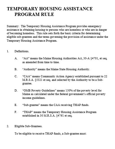temporary housing assistance program rule