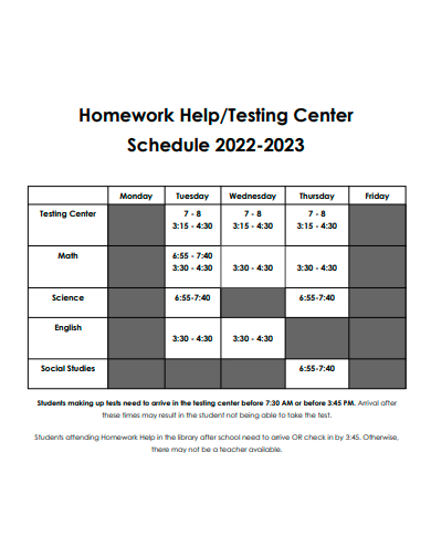 testing center schedule