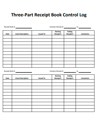 three part receipt book control log
