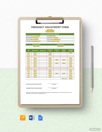 time sheet adjustment form template