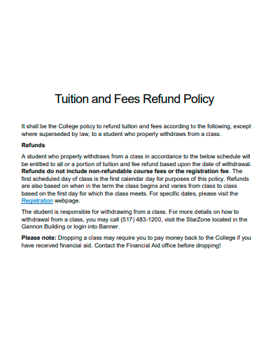 tuition and fees refund policy