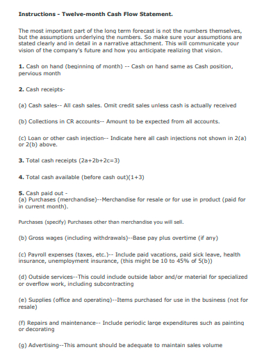 twelve month cash flow statement