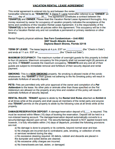 vacation rental lease agreement