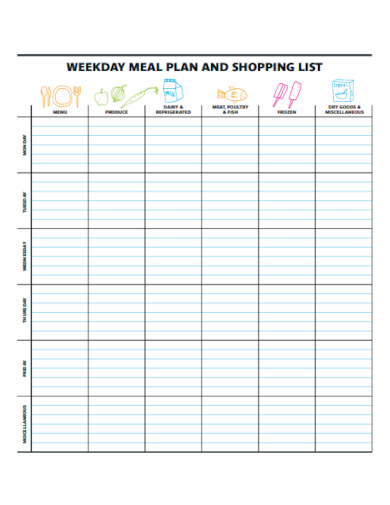 weekday meal plan grocery list