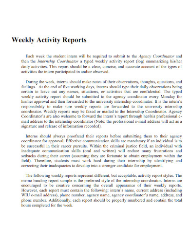 weekly activity reports