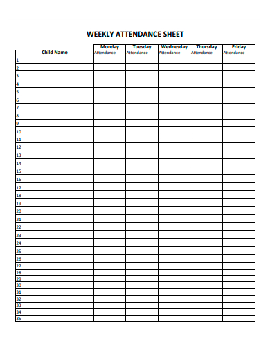 weekly attendance sheet