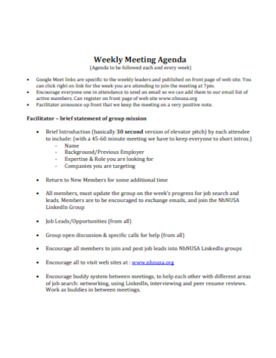 weekly meeting statement agenda