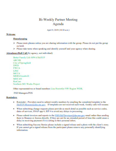 weekly partner meeting agenda