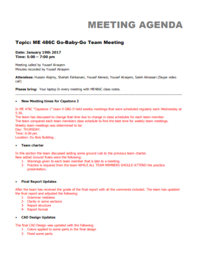 weekly team meeting agenda