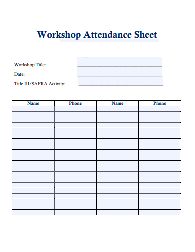 workshop attendance sheet