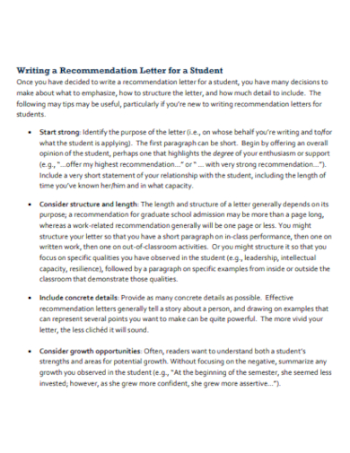 writing recommendations letter