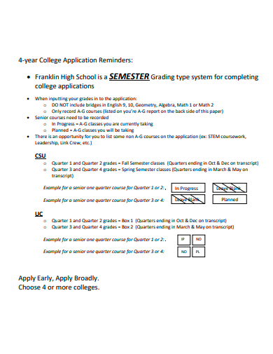 4 year college application reminders
