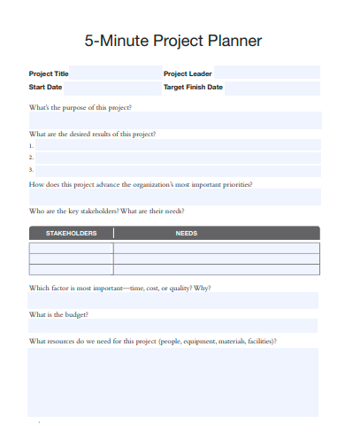 5 minute project planner