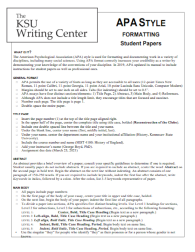 apa style formatting student paper
