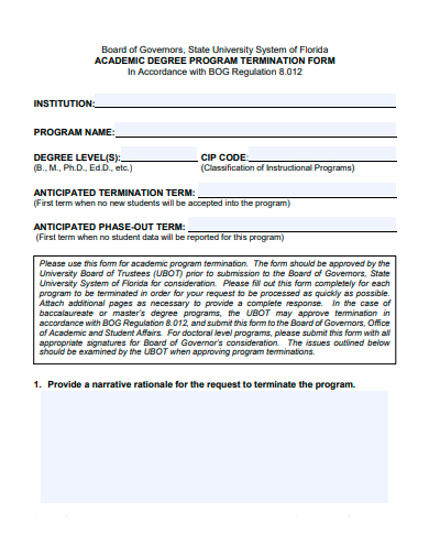 academic degree program termination form