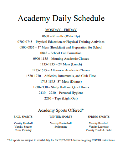 academy daily schedule