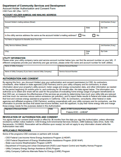 account holder authorization and consent form