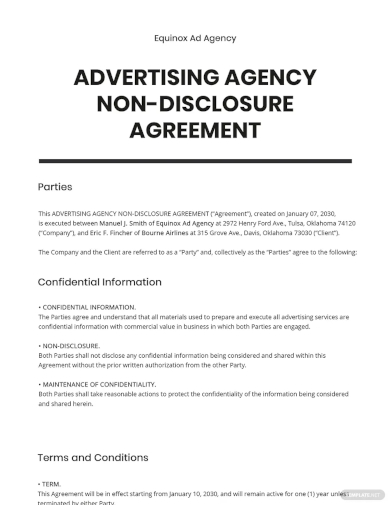 advertising agency non disclosure agreement template