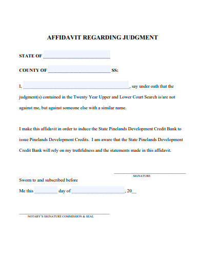 affidavit regarding judgement