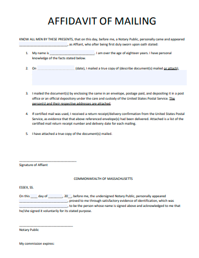 affidavit of mailing