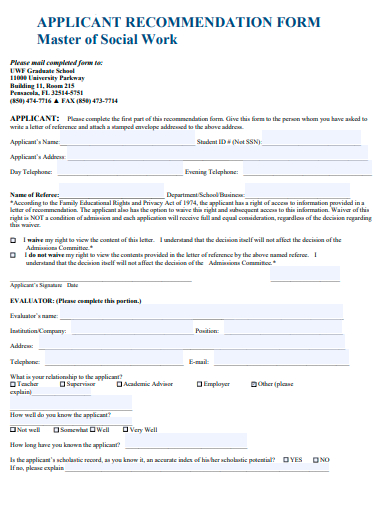 applicant recommendation form