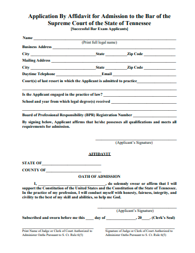 application by affidavit for admission
