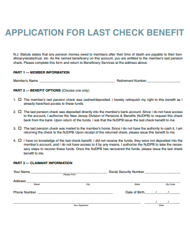 application for last check benefit
